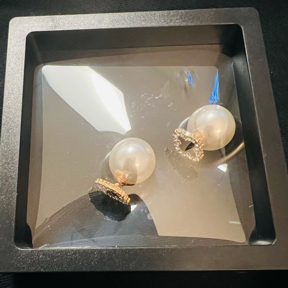 Brand New 18k Rose Gold  Plate 925 Sterling Silver Pearl Earring - Picture 2 of 4